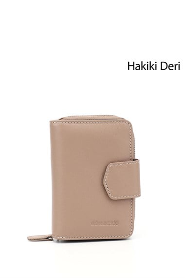 Kadın Vizona Kahve Dikey Hakiki Deri Cüzdan