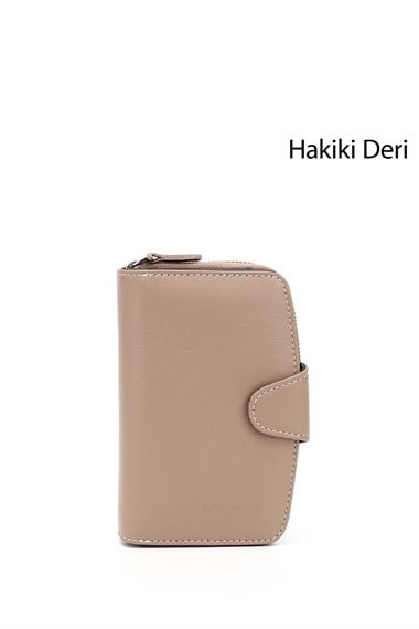Kadın Vizona Kahve Dikey Hakiki Deri Cüzdan