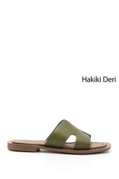 Kadın Yeşil Hakiki Deri Terlik