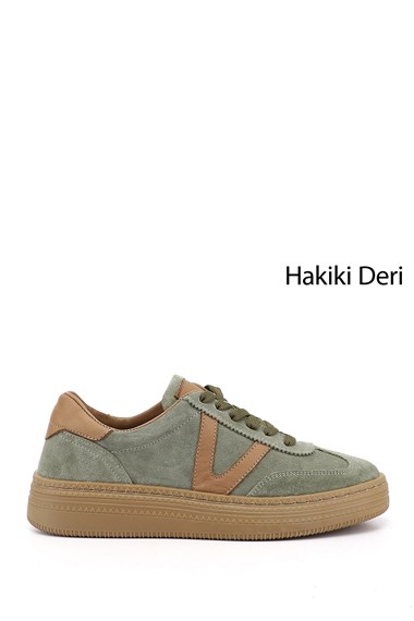 Kadın Yeşil Süet Bağcıklı Hakiki Deri Sneaker