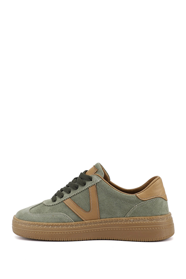 Kadın Yeşil Süet Bağcıklı Hakiki Deri Sneaker