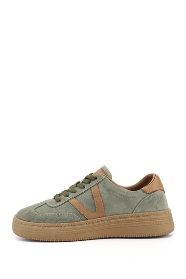 Kadın Yeşil Süet Bağcıklı Hakiki Deri Sneaker