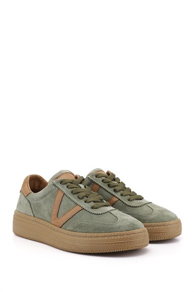 Kadın Yeşil Süet Bağcıklı Hakiki Deri Sneaker