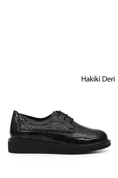 Kadın Yeşil Yılan Bağcıklı Dolgu Taban Hakiki Deri Ayakkabı