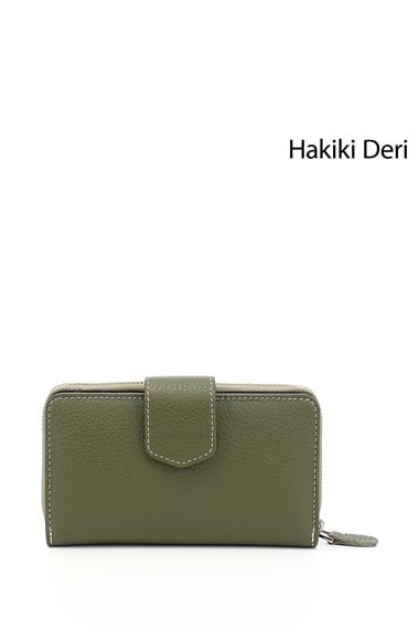 Kadın Yeşile Kahve Yatay Hakiki Deri Cüzdan