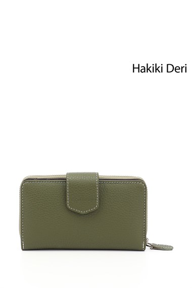 Kadın Yeşile Kahve Yatay Hakiki Deri Cüzdan