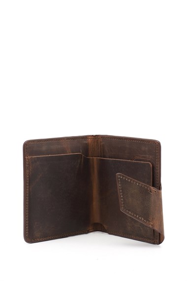 Kahve Crazy Hakiki Deri Unisex Kartlık