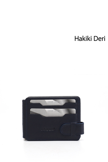 Lacivert Hakiki Deri Unisex Kartlık