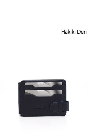 Lacivert Hakiki Deri Unisex Kartlık