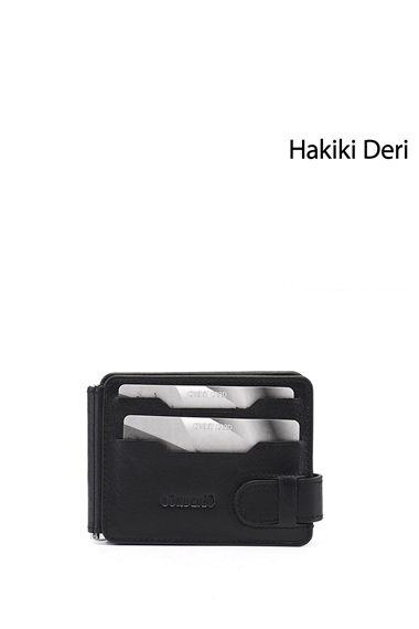 Siyah Hakiki Deri Unisex Kartlık