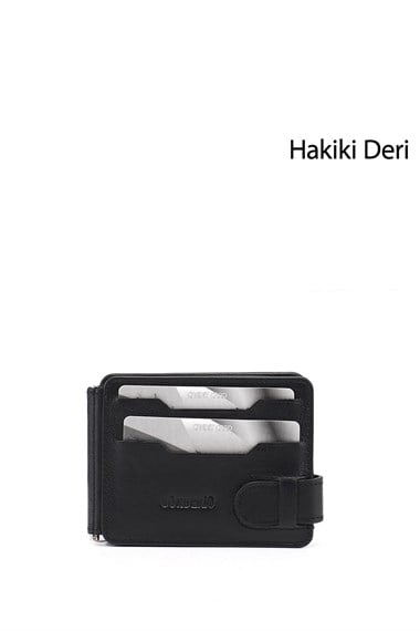 Siyah Hakiki Deri Unisex Kartlık