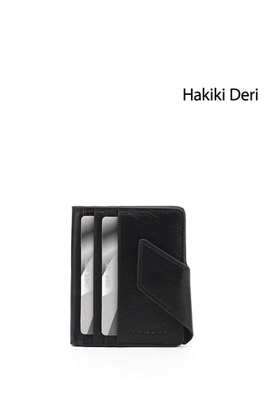 Siyah Hakiki Deri Unisex Kartlık