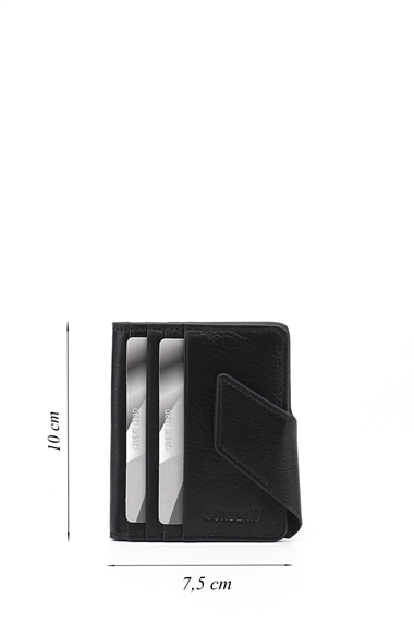 Siyah Hakiki Deri Unisex Kartlık