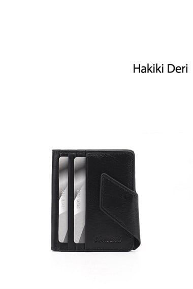 Siyah Hakiki Deri Unisex Kartlık
