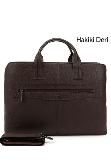 Unisex Kahve Antik Hakiki Deri Notebook Ve Evrak Çantası