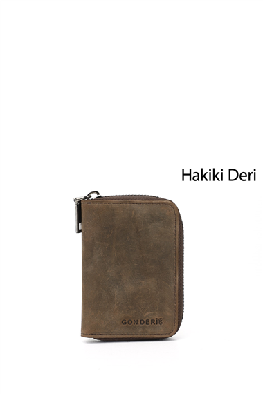 Unisex Kahve Crazy Hakiki Deri Dikey Kartlık