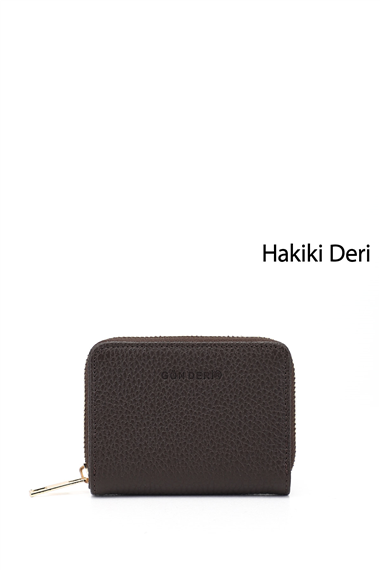 Unisex Kahve Floter Hakiki Deri Dikey Cüzdan