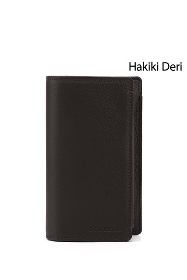 Unisex Kahve Floter Hakiki Deri Dikey Cüzdan