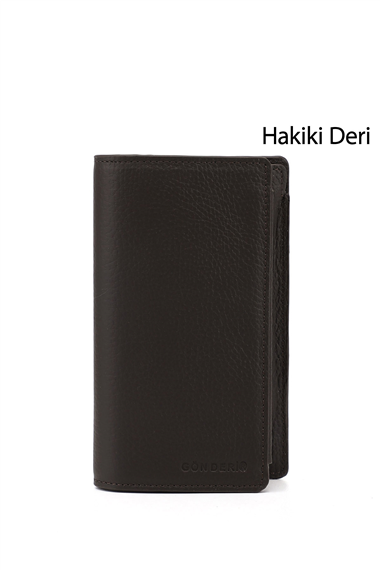 Unisex Kahve Floter Hakiki Deri Dikey Cüzdan