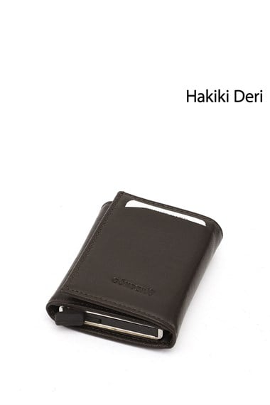 Unisex Kahverengi Hakiki Deri Mekanizmalı Cüzdan