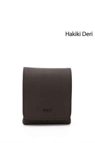 Unisex Kahverengi Uzun Askılı Hakiki Deri Evrak Omuz Çantası