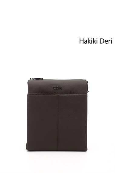 Unisex Kahverengi Uzun Askılı Hakiki Deri Evrak Omuz Çantası