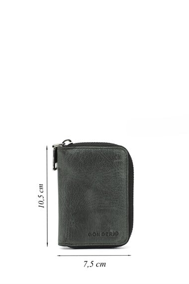 Unisex Black Crazy Genuine Leather Vertical Cardholder