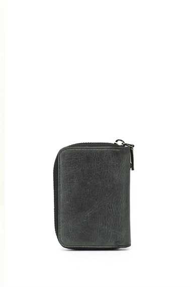 Unisex Black Crazy Genuine Leather Vertical Cardholder