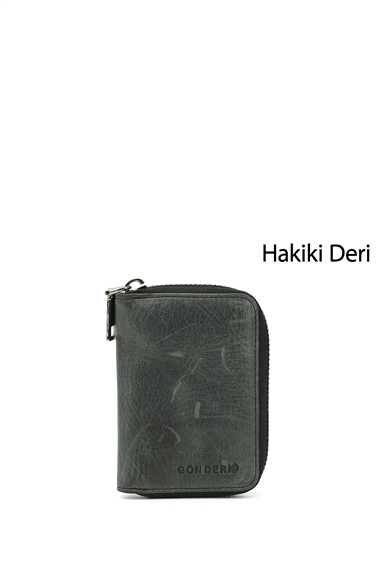 Unisex Siyah Crazy Hakiki Deri Dikey Kartlık