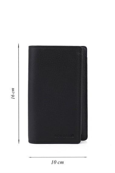 Unisex Black Floter Genuine Leather Vertical Wallet