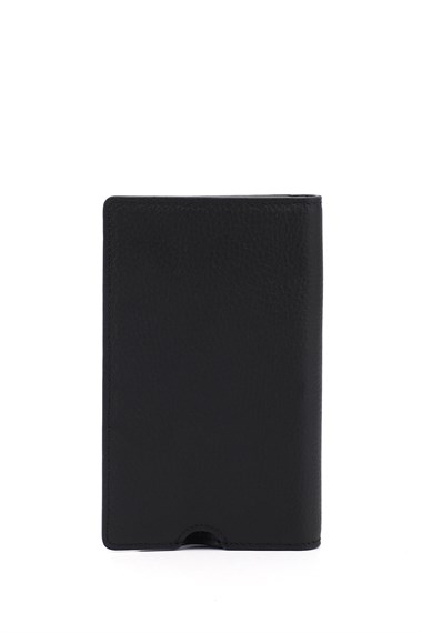 Unisex Siyah Floter Hakiki Deri Dikey Cüzdan