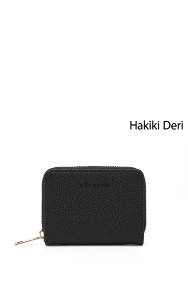 Unisex Siyah Floter Hakiki Deri Dikey Cüzdan