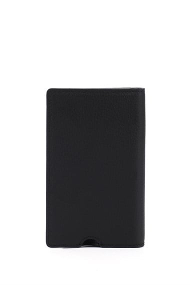 Unisex Black Floter Genuine Leather Vertical Wallet