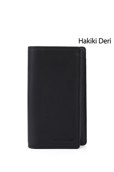 Unisex Siyah Floter Hakiki Deri Dikey Cüzdan
