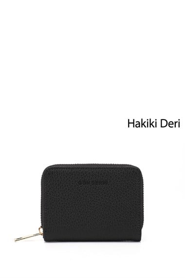 Unisex Black Floter Genuine Leather Vertical Wallet
