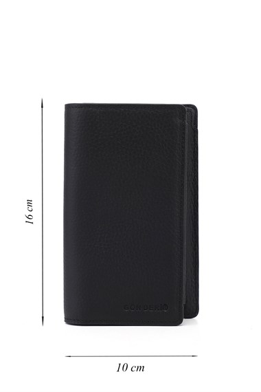 Unisex Siyah Floter Hakiki Deri Dikey Cüzdan