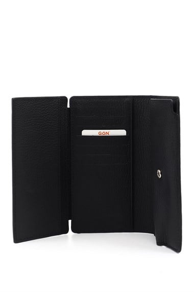 Unisex Black Floter Genuine Leather Vertical Wallet