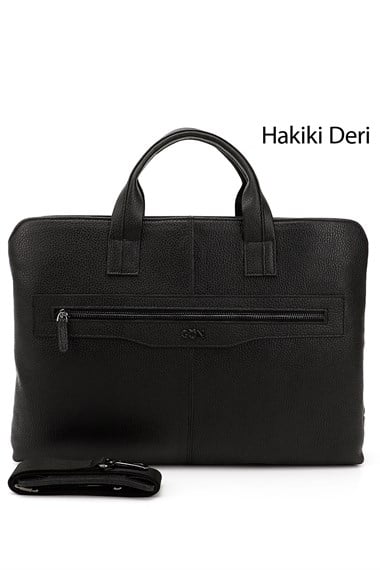 Unisex Siyah Hakiki Deri Notebook Ve Evrak Çantası