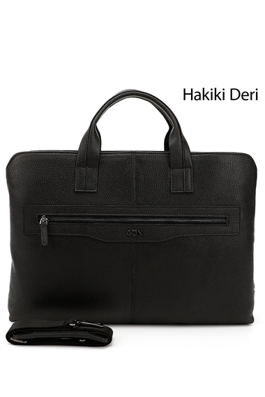 Unisex Siyah Hakiki Deri Notebook Ve Evrak Çantası