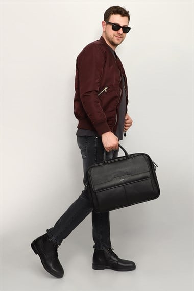 Unisex Siyah Hakiki Deri Notebook Ve Evrak Çantası