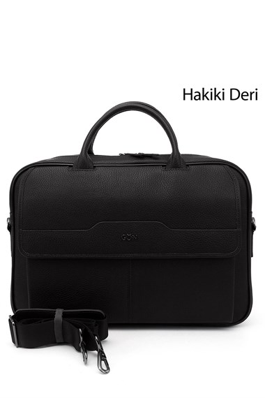 Unisex Siyah Hakiki Deri Notebook Ve Evrak Çantası