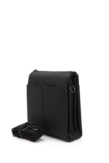 Unisex Siyah Uzun Askılı Hakiki Deri Evrak Omuz Çantası