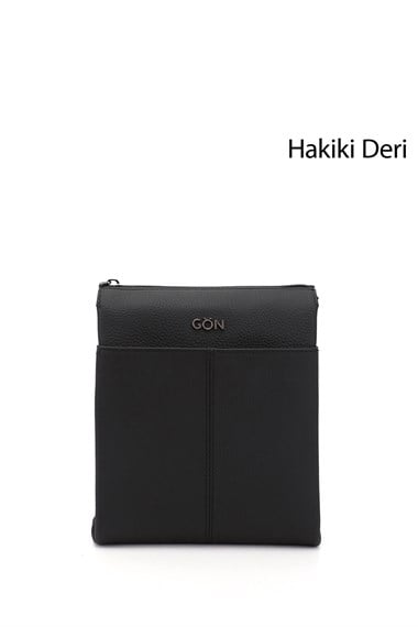 Unisex Siyah Uzun Askılı Hakiki Deri Evrak Omuz Çantası
