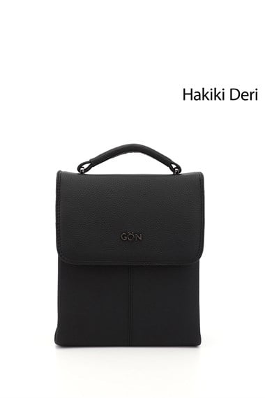 Unisex Siyah Uzun Askılı Hakiki Deri El ve Omuz Çantası