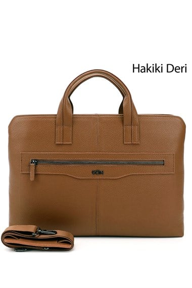 Unisex Taba Antik Hakiki Deri Notebook Ve Evrak Çantası