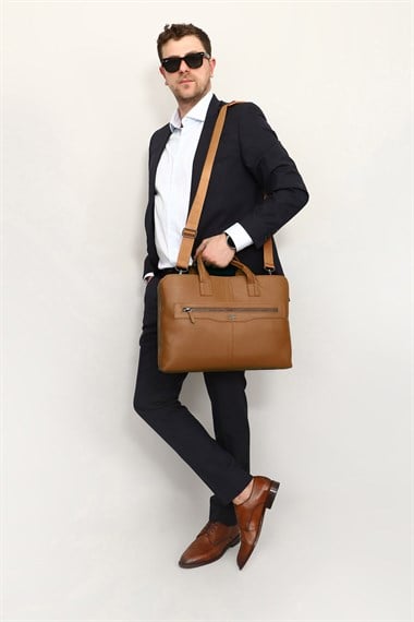 Unisex Taba Antik Hakiki Deri Notebook Ve Evrak Çantası