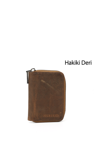 Unisex Taba Crazy Hakiki Deri Dikey Kartlık
