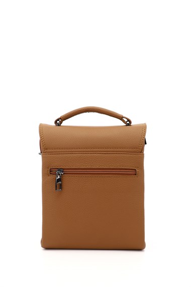 Unisex Taba Uzun Askılı Hakiki Deri El ve Omuz Çantası