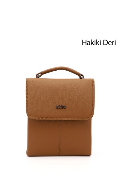 Unisex Taba Uzun Askılı Hakiki Deri El ve Omuz Çantası