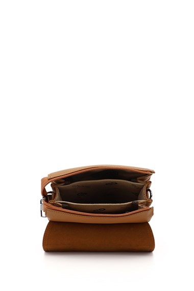 Unisex Taba Uzun Askılı Hakiki Deri El ve Omuz Çantası